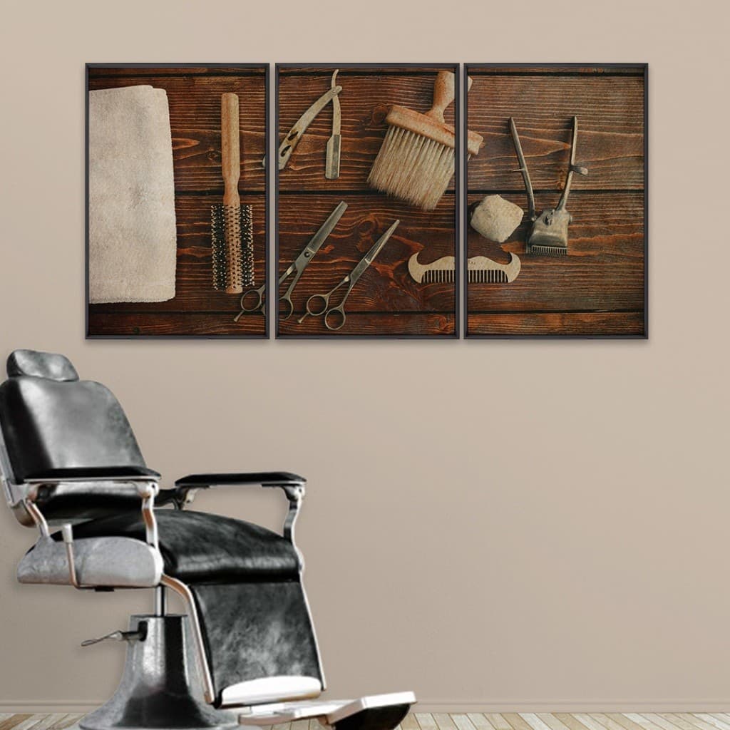 3 Quadros Decorativos Profissão Legado dos Barbeiros: A Arte Intemporal com Moldura