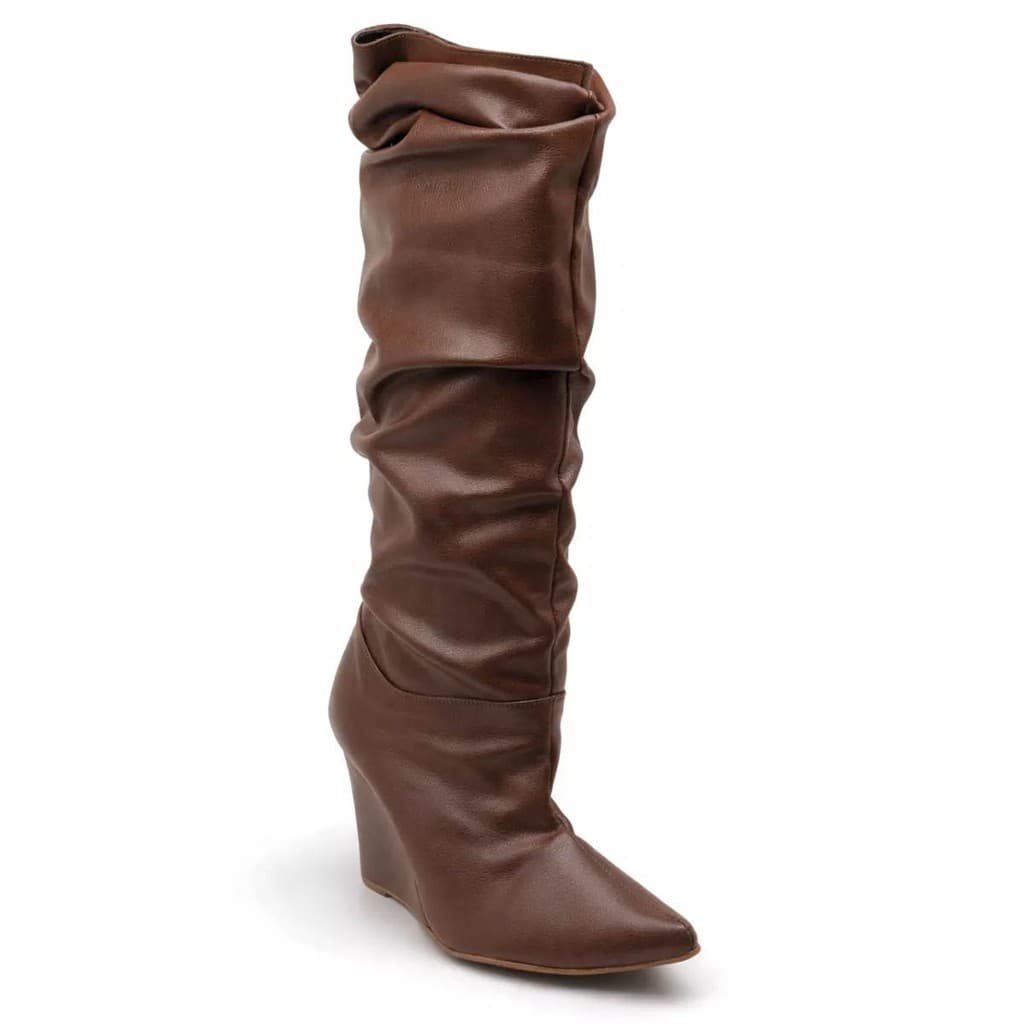 501FPE-Bota Feminina Slouch Cano Alto Salto Anabela Floter