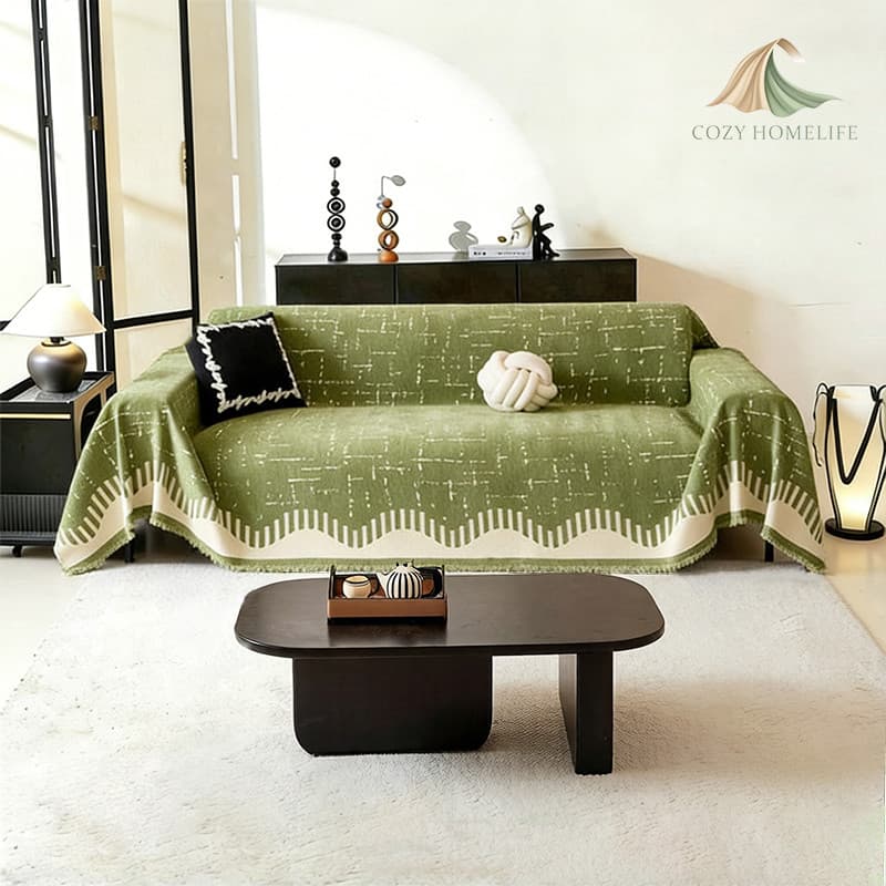 Capa De Sofá De Chenille Macio Antiderrapante CZHLIFE , Cobertor Estilo Boho Reversível Com Borlas , Para 2 E 3 Lugares