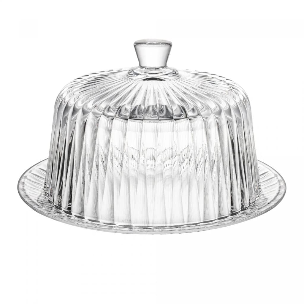 QUEIJEIRA DE VIDRO PORTA QUEIJO CANELADA ELEGANZA 20cm