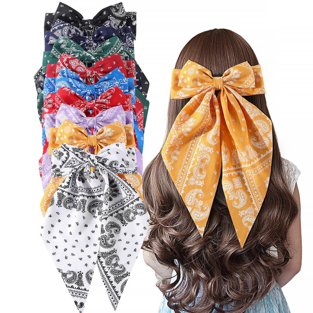 Presilha de cabelo vintage com laço grande, fitas e flores, presilha simples para a parte de trás da cabeça, acessório d