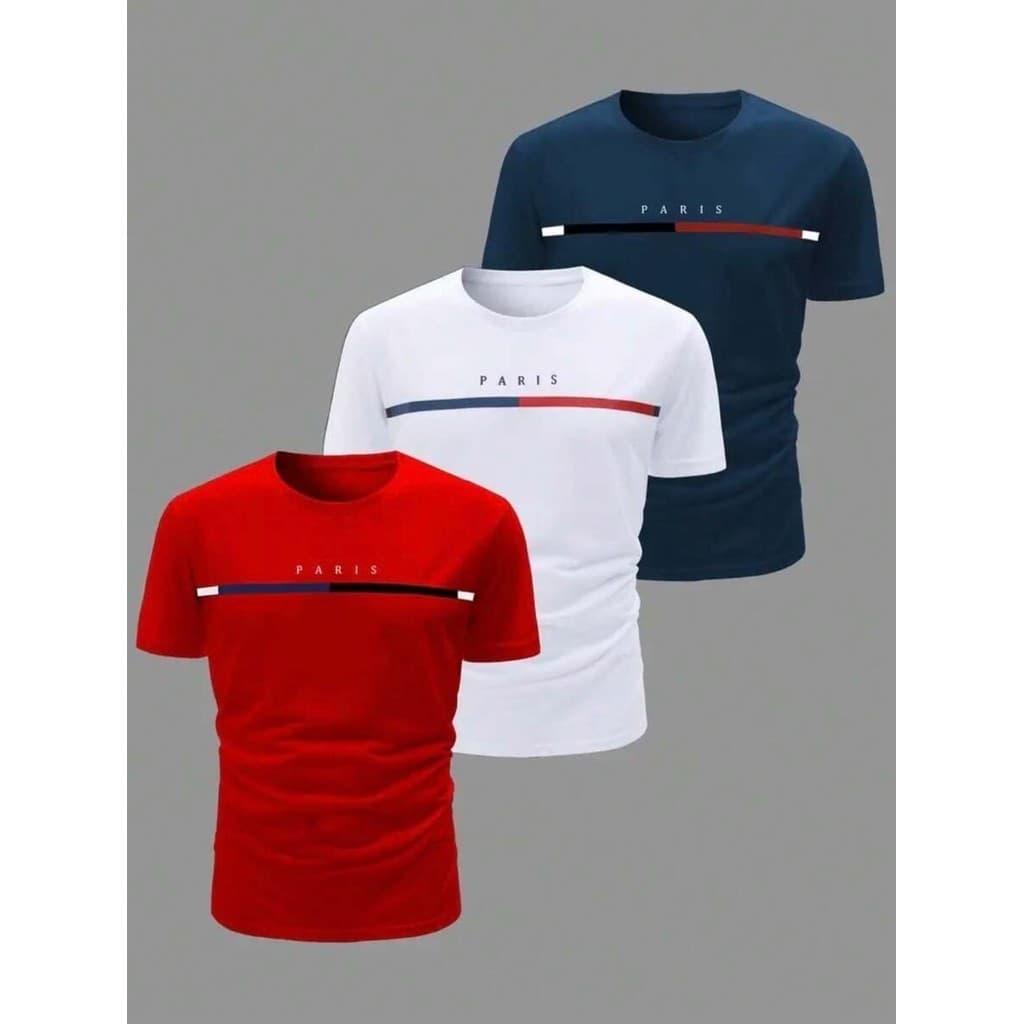 Kit 3 Camiseta Masculina Casual Esporte Básica Estampa Paris 100% Algodão