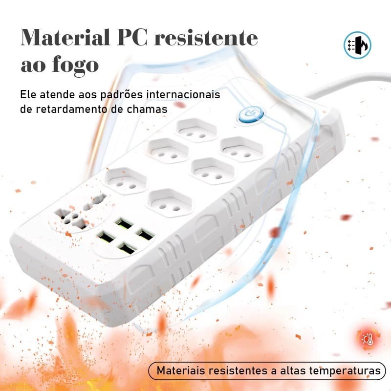 Regua De Tomada Extensao Eletrica Longa Com Entradas USB Para Celular Notebook Carregamento Inteligente