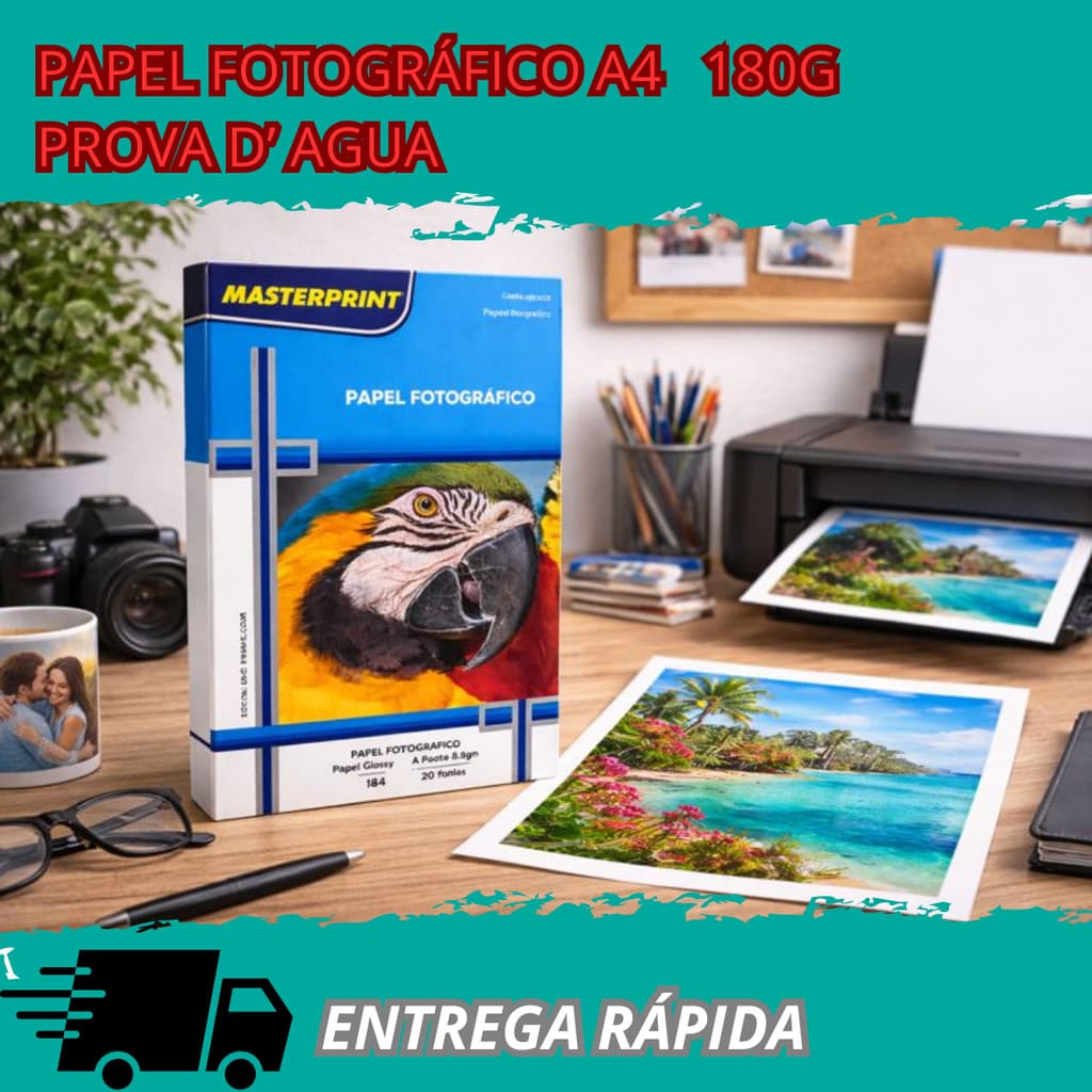 A PROVA D' ÁGUA! Papel Fotográfico180g A4 Glossy Brilhante P/ Impressora Jato de Tinta Alta Qualidade