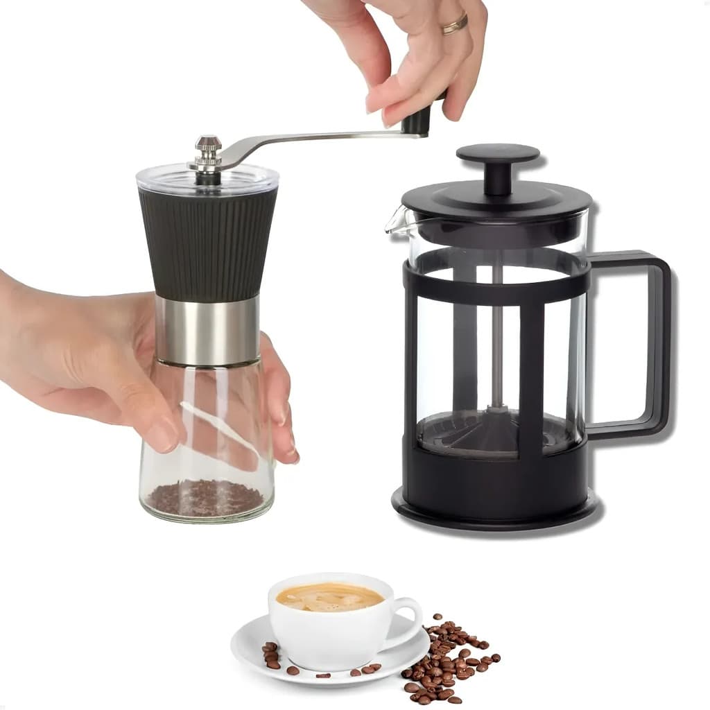 Moedor Café Manivela Wbcom + Cafeteira Prensa Francesa 350ml Preto