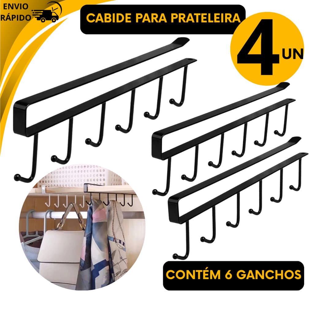 Kit 4/3/2/1 Suporte de Metal com 6 Ganchos para Xicaras Canecas Utensílios Roupas Acessórios Armario