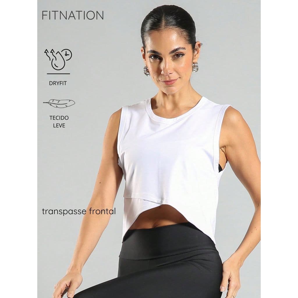 Regata Cropped Feminina Fitness Dry Fit com Transpasse Frontal Academia