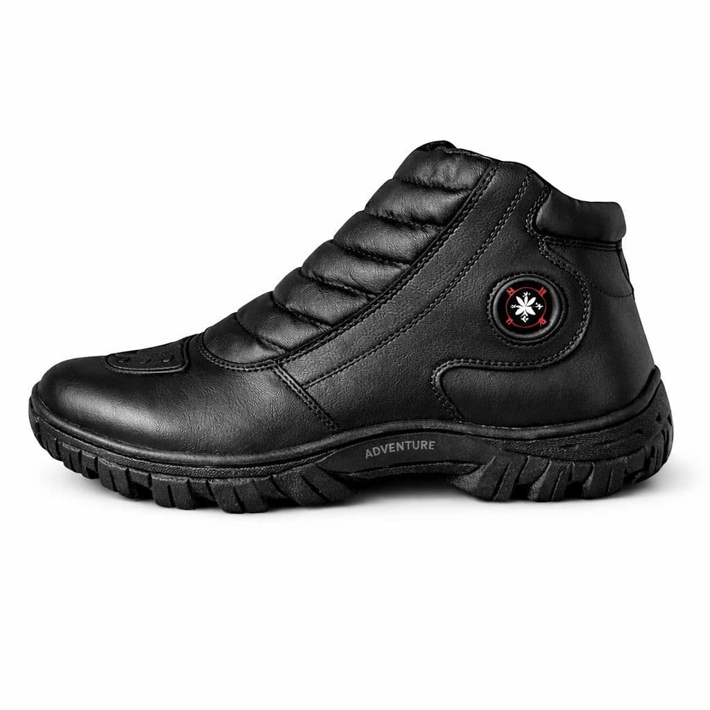 COTURNO MASCULINO BOTA EM COURO VEGANO MOTOQUEIRO SEGURANÇA MILITAR CONFORTO COM ZÍPAR