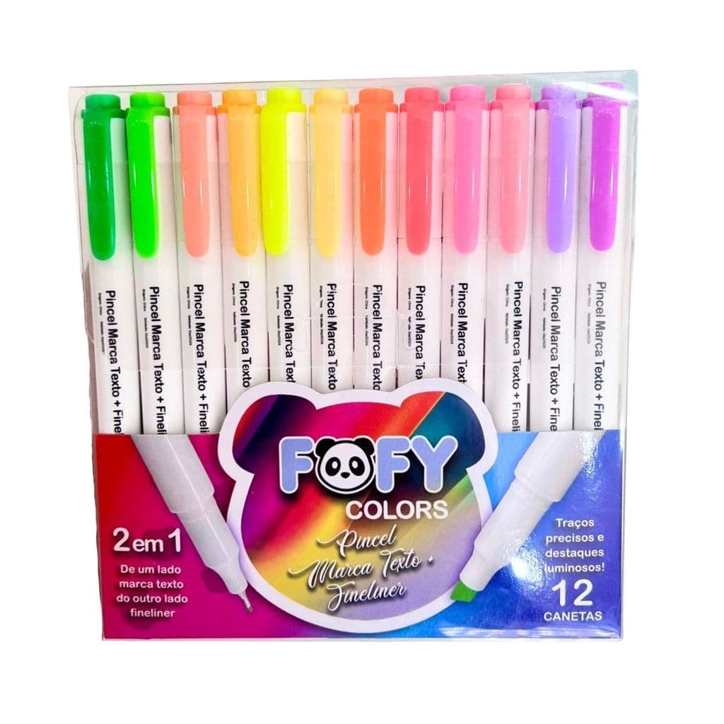 Marca-Texto e Fineliner com 12 Cores - Fofy