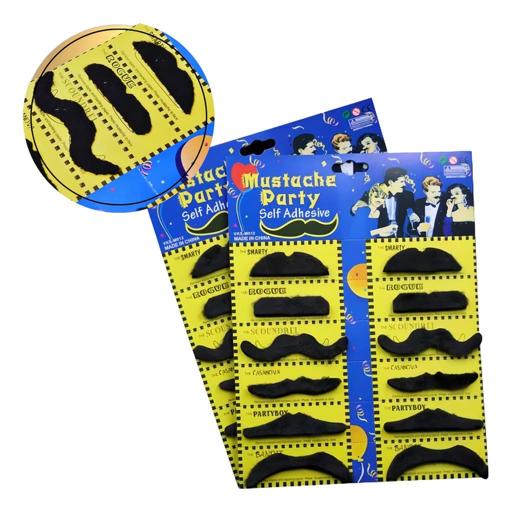 Cartela Bigode Falso - Mustache Com 12 Unidades fantasia festa bigode postiço enfeite decoracao