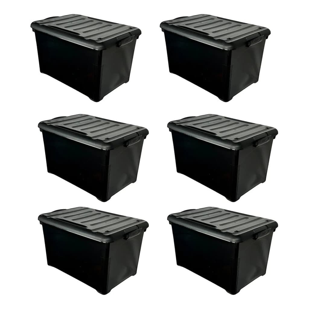 Kit Caixas Organizadoras 95L Travas Rodinhas Empilhavel
