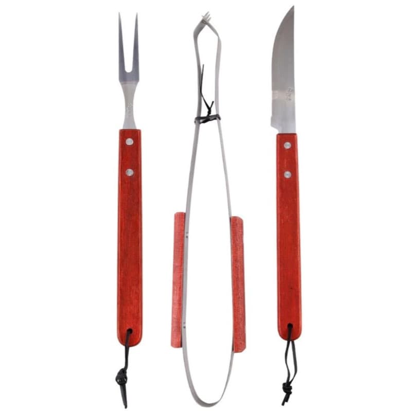 kit Churrasco com Cabo de Madeira Garfo, Pegador e Faca 3 Peças - com envio imediato