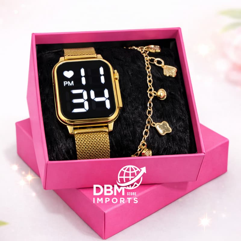 Relógio Digital Feminino LED com Pulseira Luxo