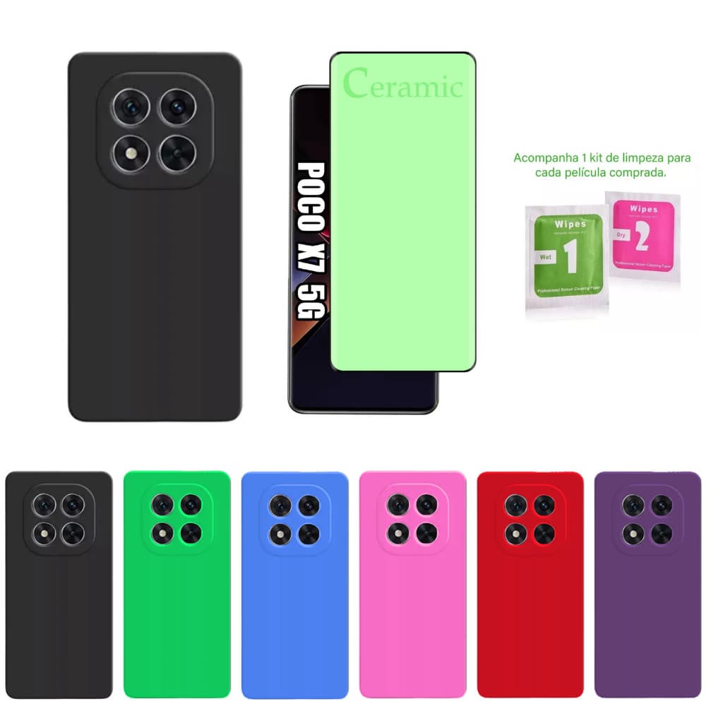 Kit Para Xiaomi Poco X7 Pro - Película Cerâmica + Capa Silicone Aveludada
