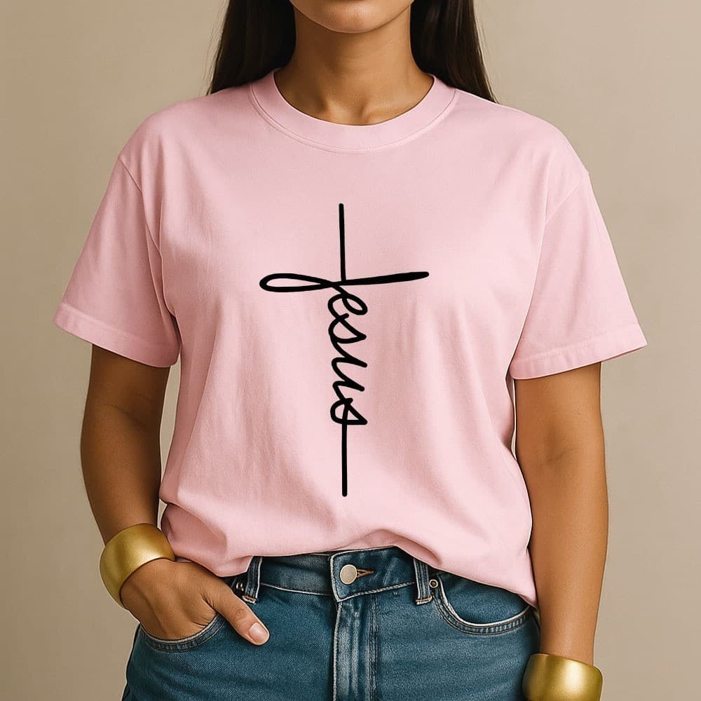 Camiseta Feminina Cristã Camisa Jesus Estampada Casual Moderna Elegante Macia Estilo Diaria
