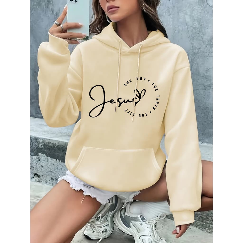 Moletom feminino com capuz frase de JESUS Impressão em DTF, Blusa Casual para Inverno,Outono,quentinho no frio