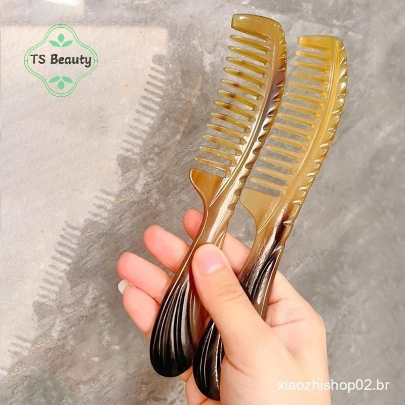 TS Beleza Pente De Chifre Natural Dente Fino Anti Estático Cabelo Cuidados Massagem Feito À Mão De Boi .