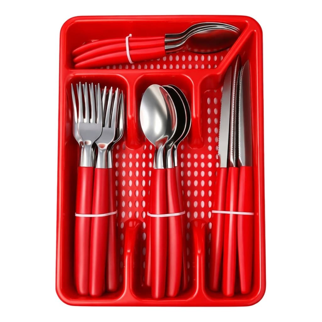 Conjunto Faqueiro 17 Peças Com Porta Talher Jogo De Talheres Vermelho