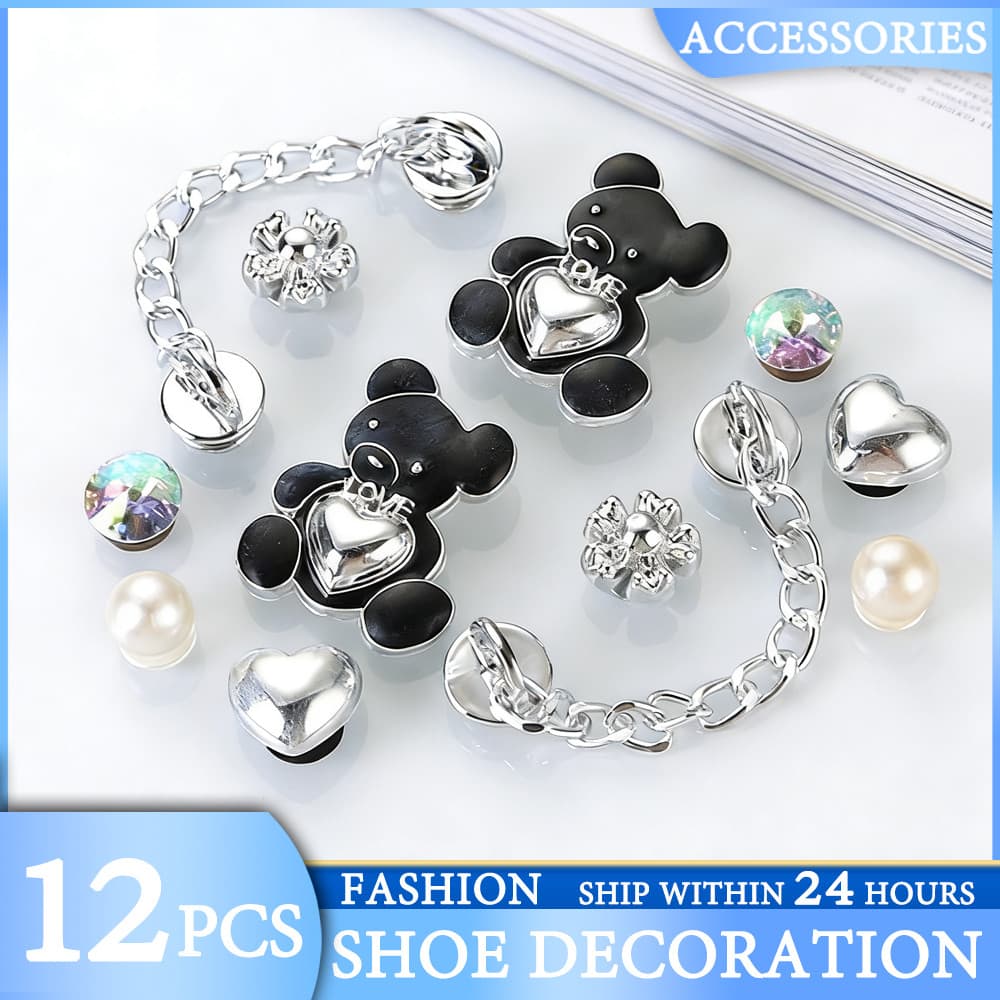 Charms de Sapatos 12pcs corrente de urso Acessórios Decorativos para Sandálias Pingente Botão e Alfinetes Para serem usa