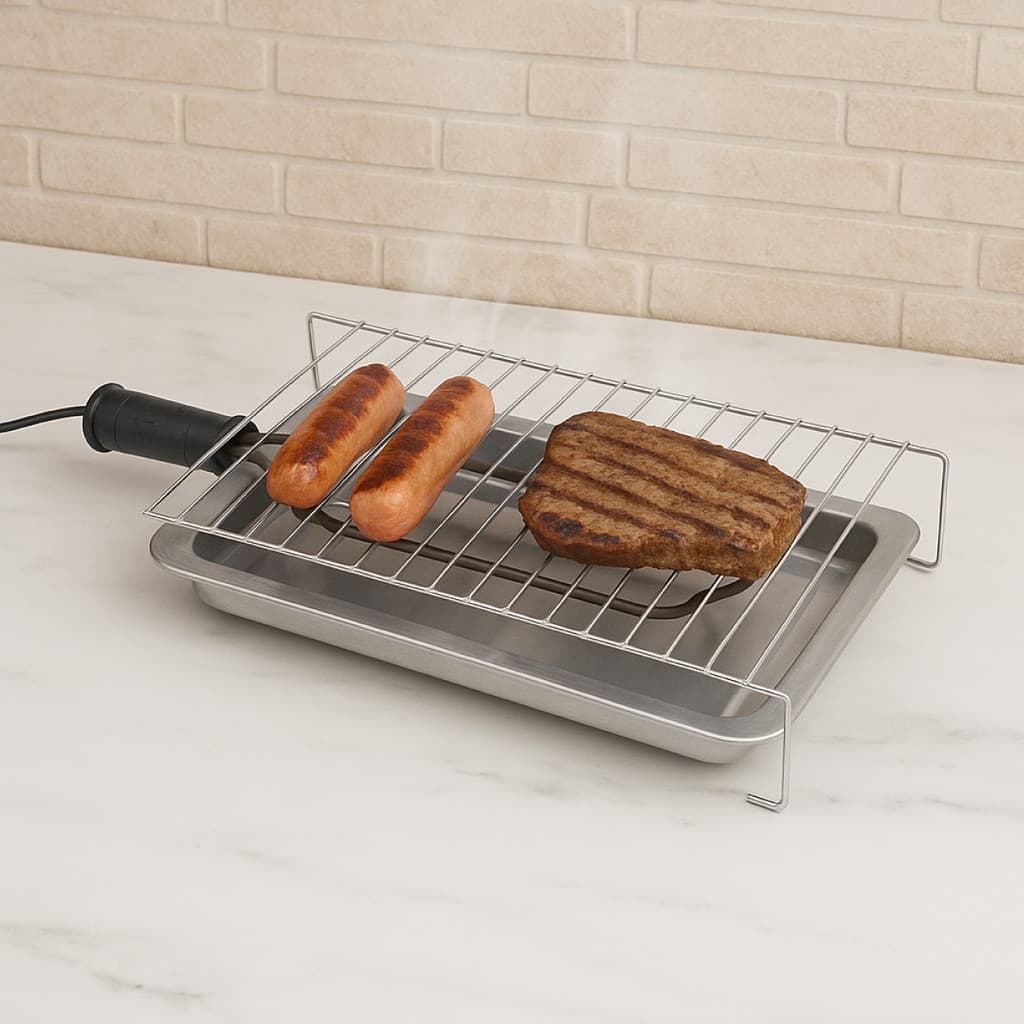 Churrasqueira Elétrica Grill Portátil Bandeja Inox 29x17x6cm