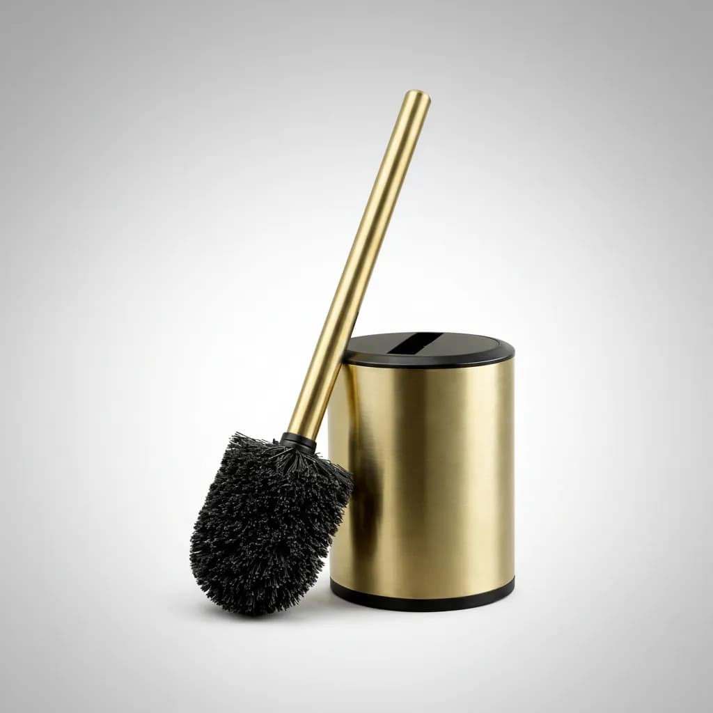 Escova Sanitaria Inox Slim Dourada Vassourinha Banheiro Luxo Com Suporte