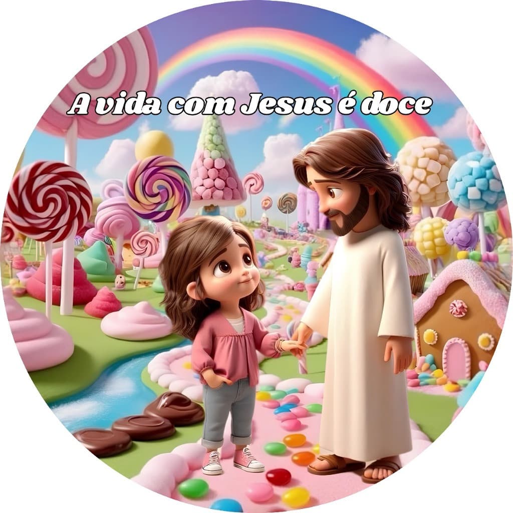 Capa de Painel 50cm Jesus e as Crianças Sublimada Elástico Festa Infantil Religiosa Igreja