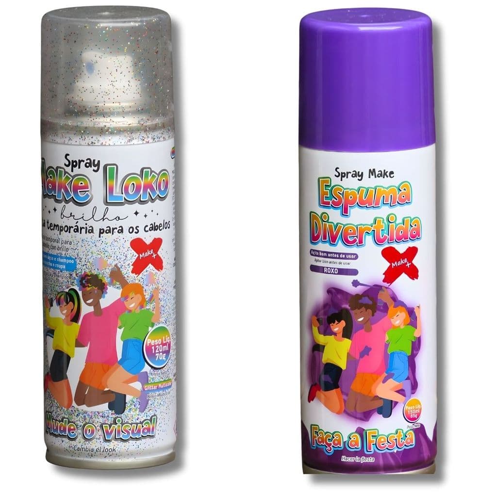 KIT ESPUMINHA TINTA CABELO CORPO GLITTER MULTICOR DIVERTIDA LAVÁVEL CARNAVAL FOLIA FESTA INTECLASSE