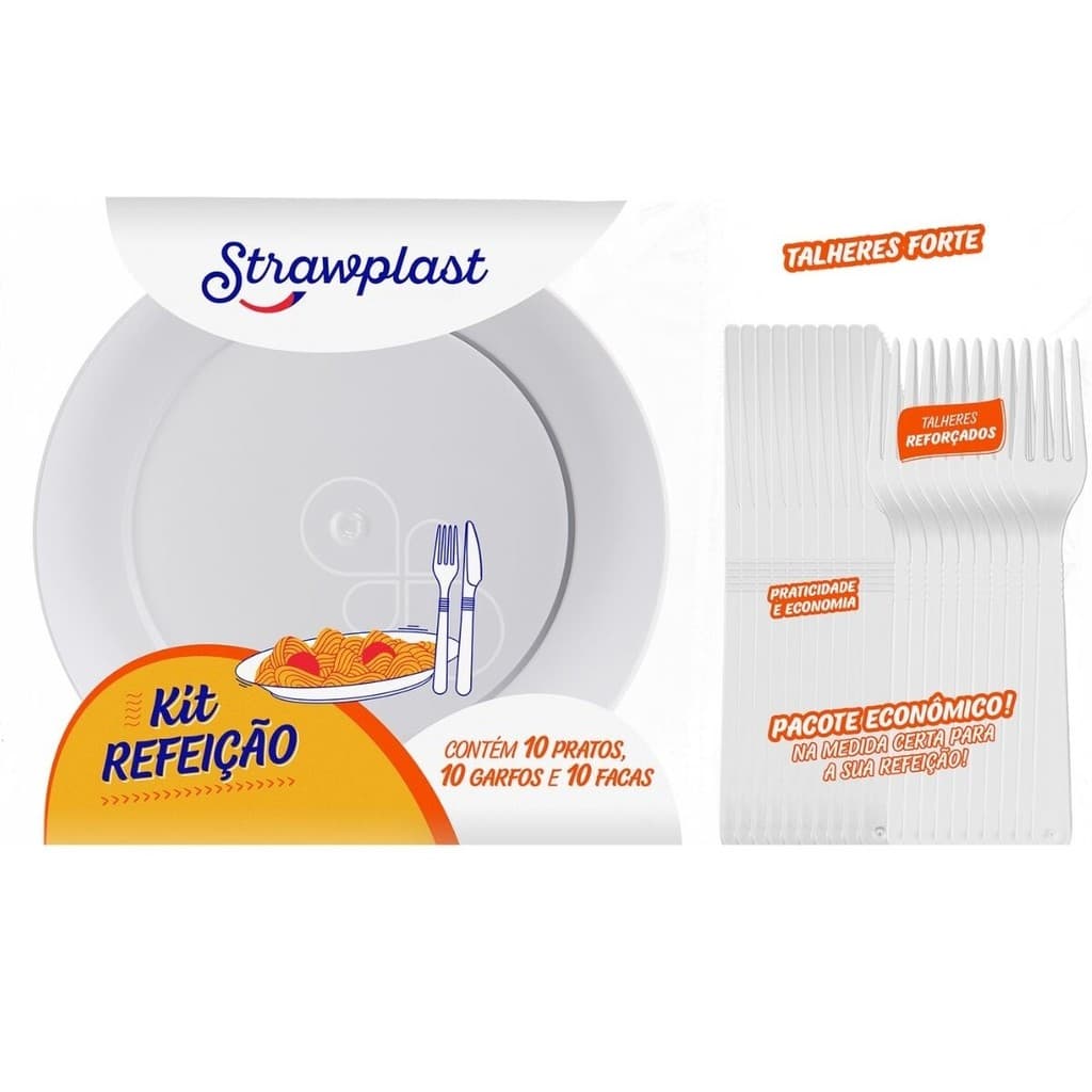 Kit Refeição Strawplast Acrílico 30x10un Garfo+faca+prato
