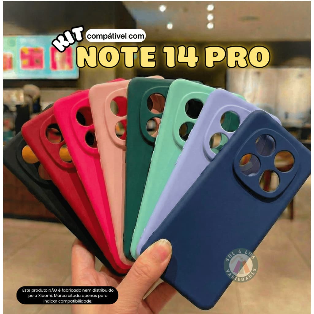 Kit Capa Capinha compatível com Redmi Note 14 Pro + Película Cerâmica Privacidade Fosca Câmera