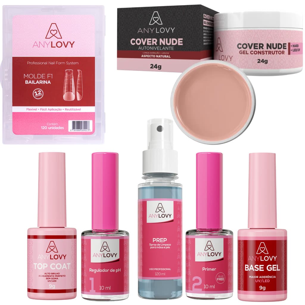 Kit Alongamento de Unha Anylovy Com Gel Cover Nude e Molde F1 Bailarina