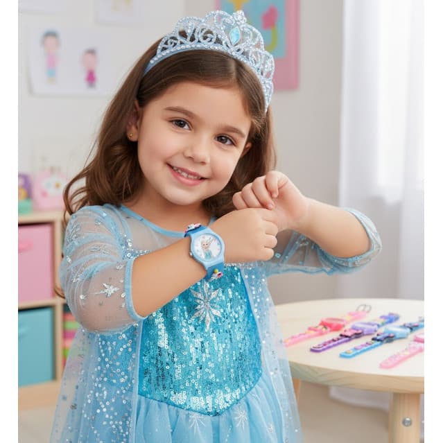Relógio Infantil Analógico Quartz Princesas Disney Frozen Pulseira Silicone 3D Criança 3+ Lançamento 2026