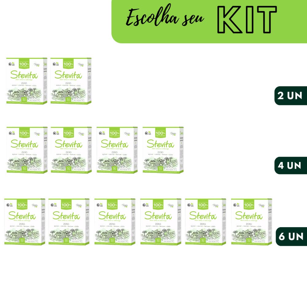 Adoçante Stevia Fit Stevita Pó Sachê Sem Lactose Sem Glúten 50 Sachês KIT´S com 2, 4 ou 6 Caixas