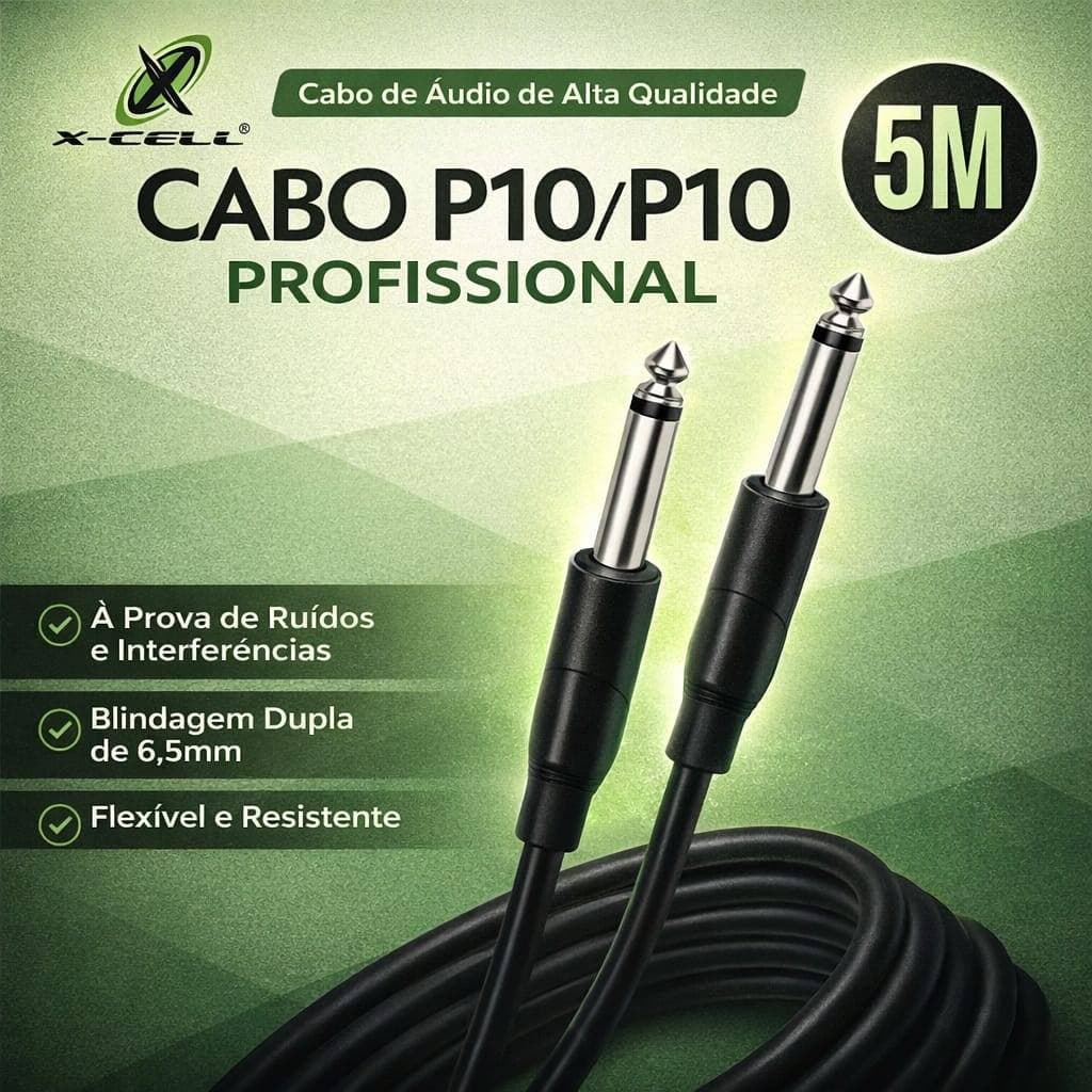 Cabo P10 x P10 Profissional Mono Para Instrumentos Musicai 5m - X-Cell