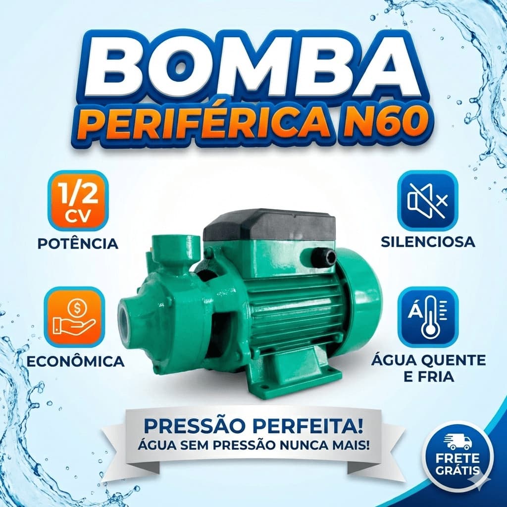 Bomba D’Água Periférica 1/2 HP 220V 50/60Hz – Residencial | Alta Pressão | Baixo Consumo