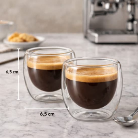 Jogo De 2 Copos Coffee Time Em Vidro Borossilicato Com Parede Dupla 80Ml