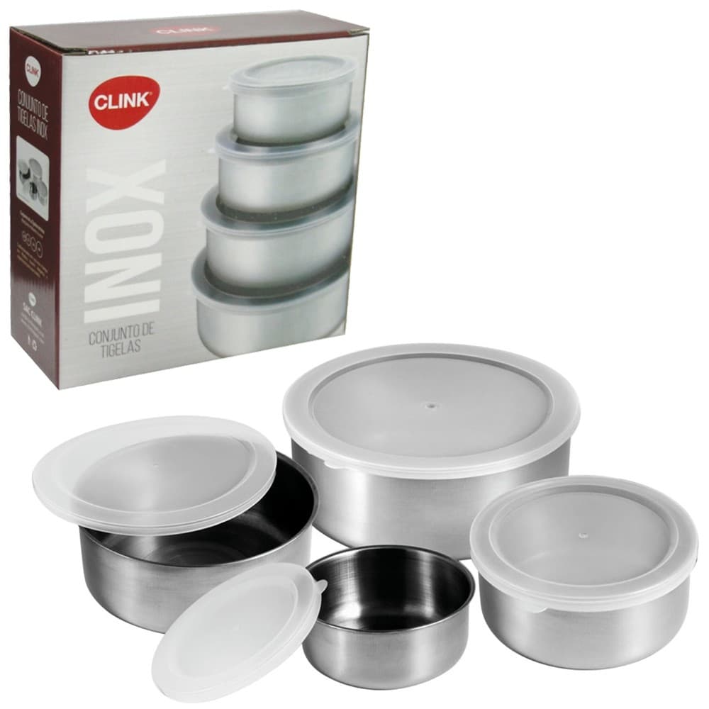 Conjunto Potes Herméticos Inox 450ML 4 Peças Tampas Vedação Armazenar Alimentos Conservação Cozinha