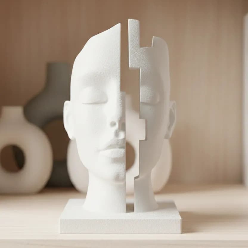 Escultura Abstrata Decorativa Enfeite Rosto Face Fragmentada