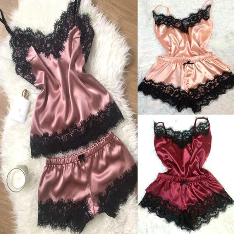 Roupa De Dormir Feminina Noite Sem Mangas Em Renda Satin Cami Top Pajama