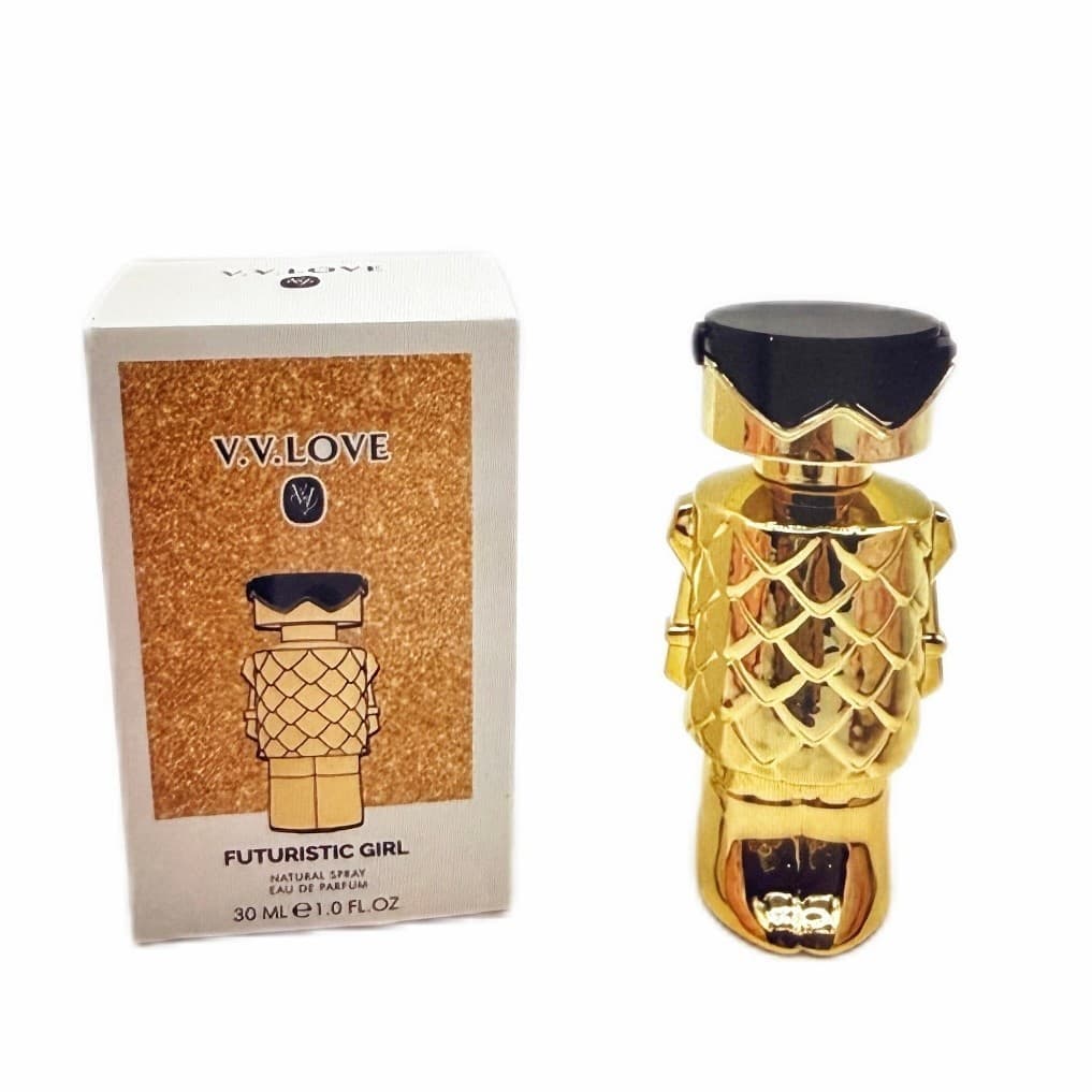 Perfume Feminino Miniatura 30ml | Aroma Floral Adocicado | Frasco Estilo Robô Dourado