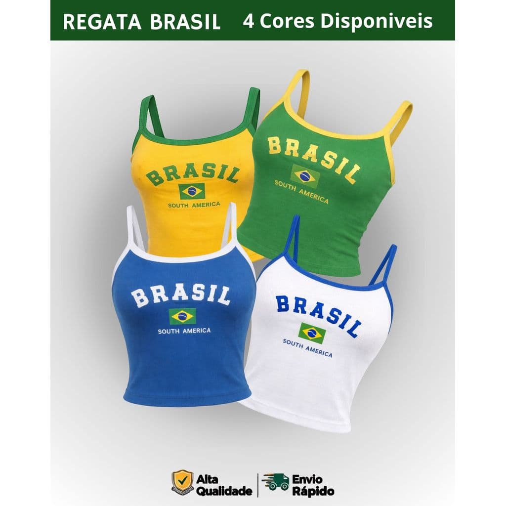 Regata ALCINHA Brasil Feminina Ajustada Torcedora Copa do Mundo Baby look Brasil Y2K Tipo Gringa feminina Estampado