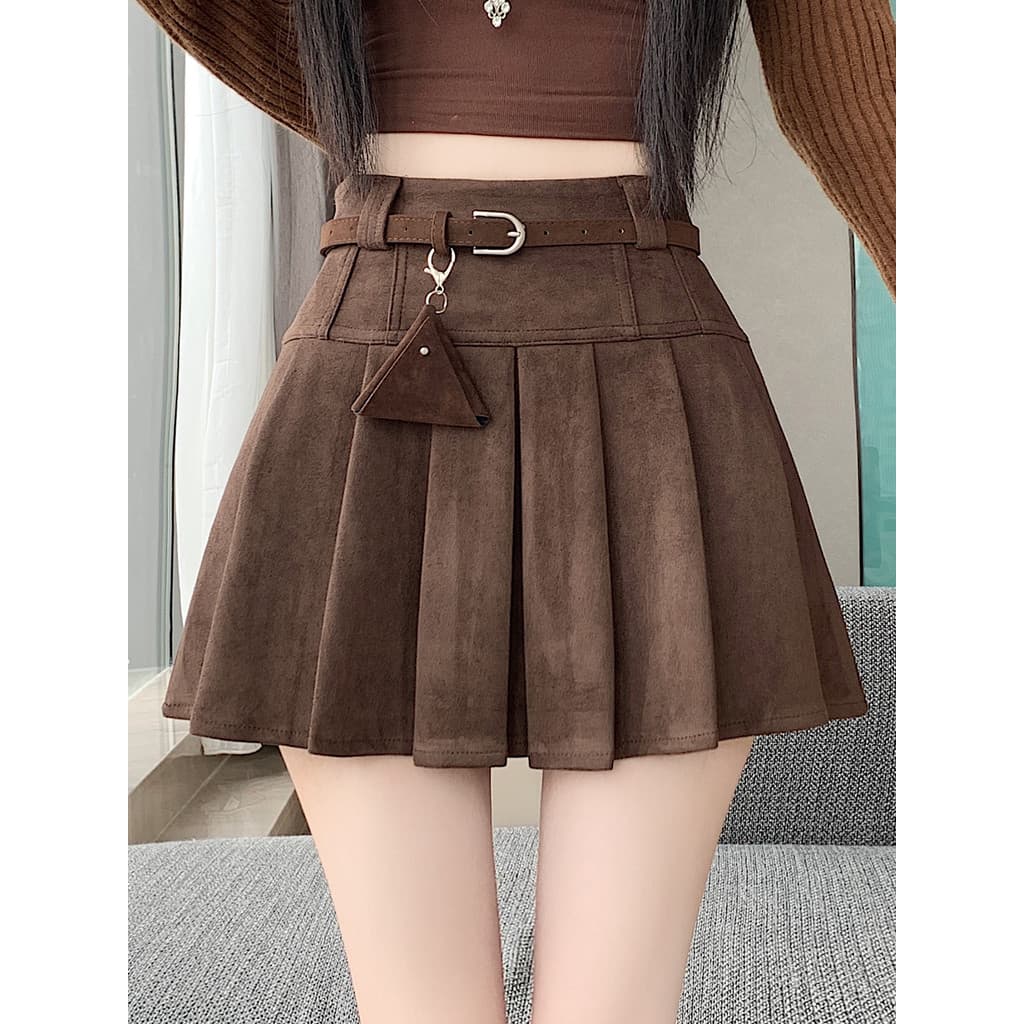 Retro camurça a linha saia feminina outono inverno americano quente menina Hip-embalado saia curta Anti-reflexo saia pli