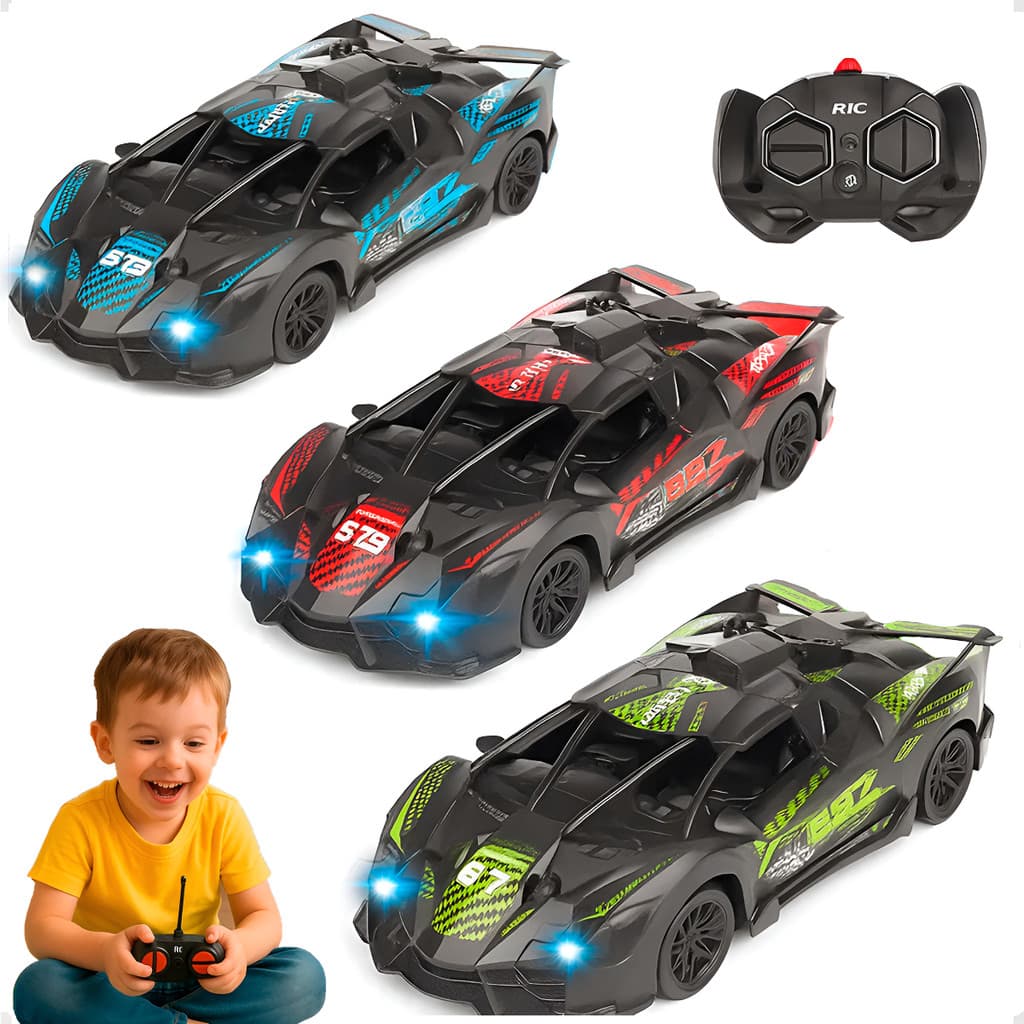 Carrinho Controle Remoto Preto C/ Farol Carro Menino Luz Led