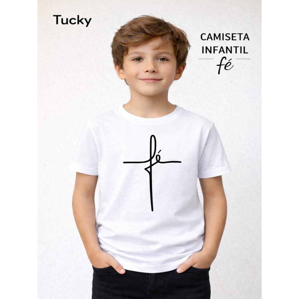 Camiseta Infantil Fé Cruz Estampa DTF Algodão Menino Menina