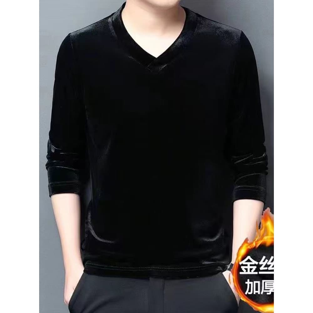 Inverno masculino novo estilo engrossado veludo com decote em V ouro veludo cor sólida magro ajuste de manga comprida ca