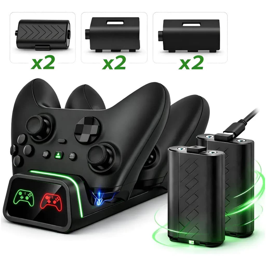 Carregador Controle Para Xbox One Series S X + 2 Baterias.