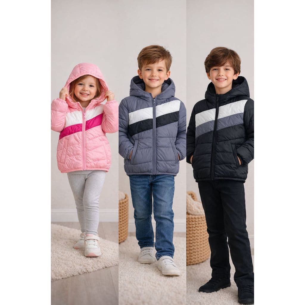Jaqueta, Casaco Puffer Infantil Impermeável Premium com Capuz  Bolso Menino Menina Crianças Colorida