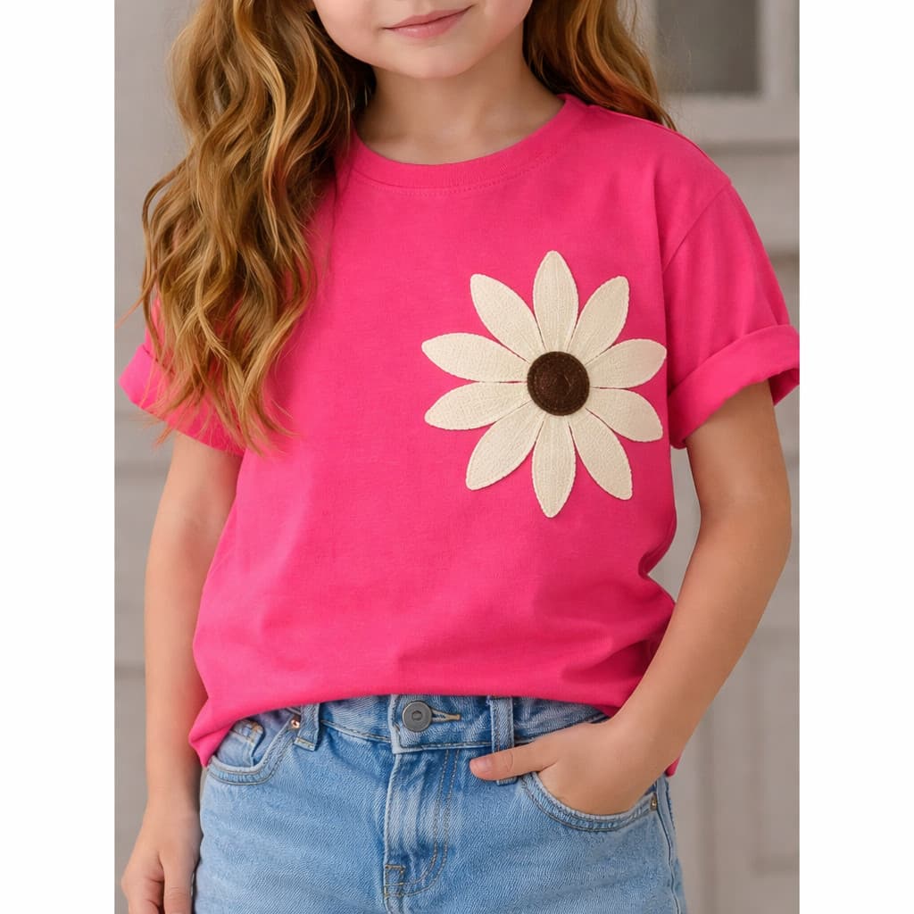 Camiseta Infantil Feminina Margarida Fofa Roupa Menina Confortável Algodão Macio Estampa Divertida Casual Moda Kids