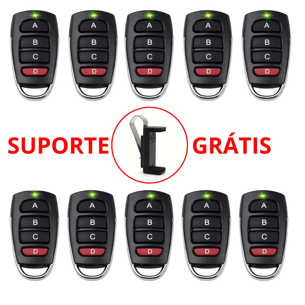10 Controles Garagem Portão Eletrônico Automatico Alarme Universal 433MHz - Suporte clipe controle