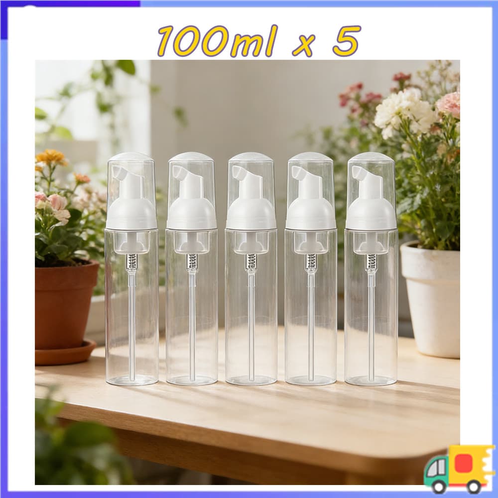 Pacote portátil da garrafa 5pcs da bomba da espuma do curso 100ml para o champô, produtos da limpeza Facial