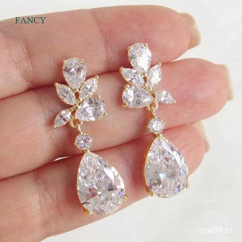 Brincos de zircônia cúbica transparente, adequados para mulheres, ideais para noivado, casamento e joias elegantes para